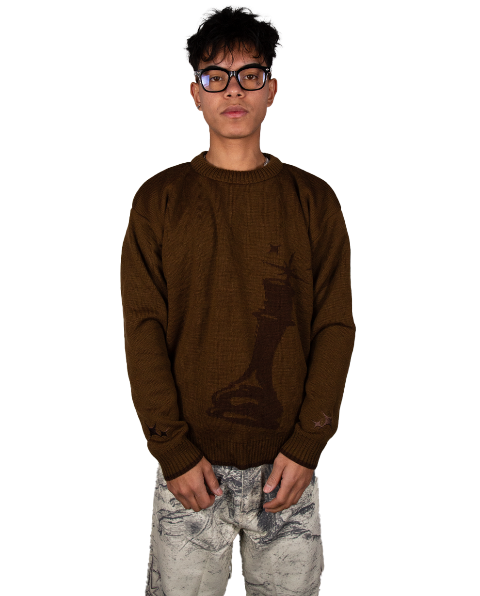 BROWN CHESS KNIT